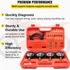 Bestauto Fuel Vacuum Carburetor Synchronize Tool Kit Fuel Vacuum Carburetor Synchronizer carb sync Gauge Set with Rubber Hose