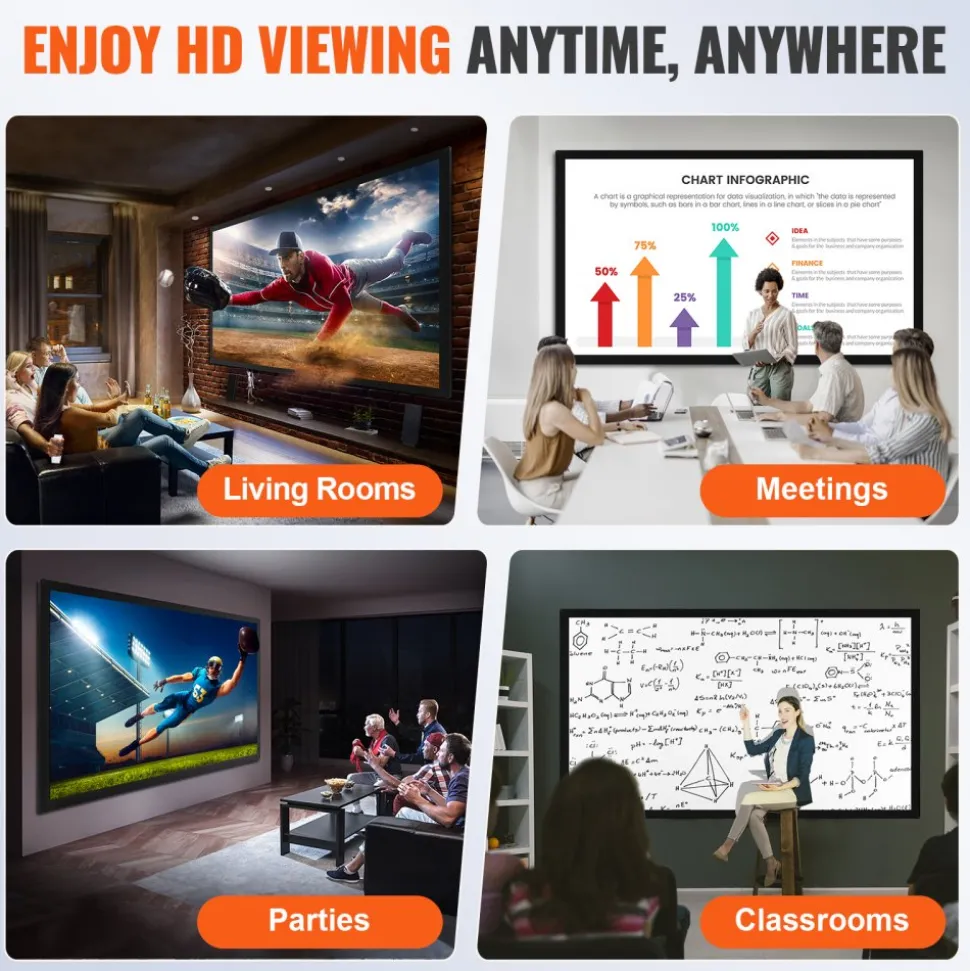 Big 110" Diagonal 16:9 HD Projector Screen Home Theater Outdoor Use