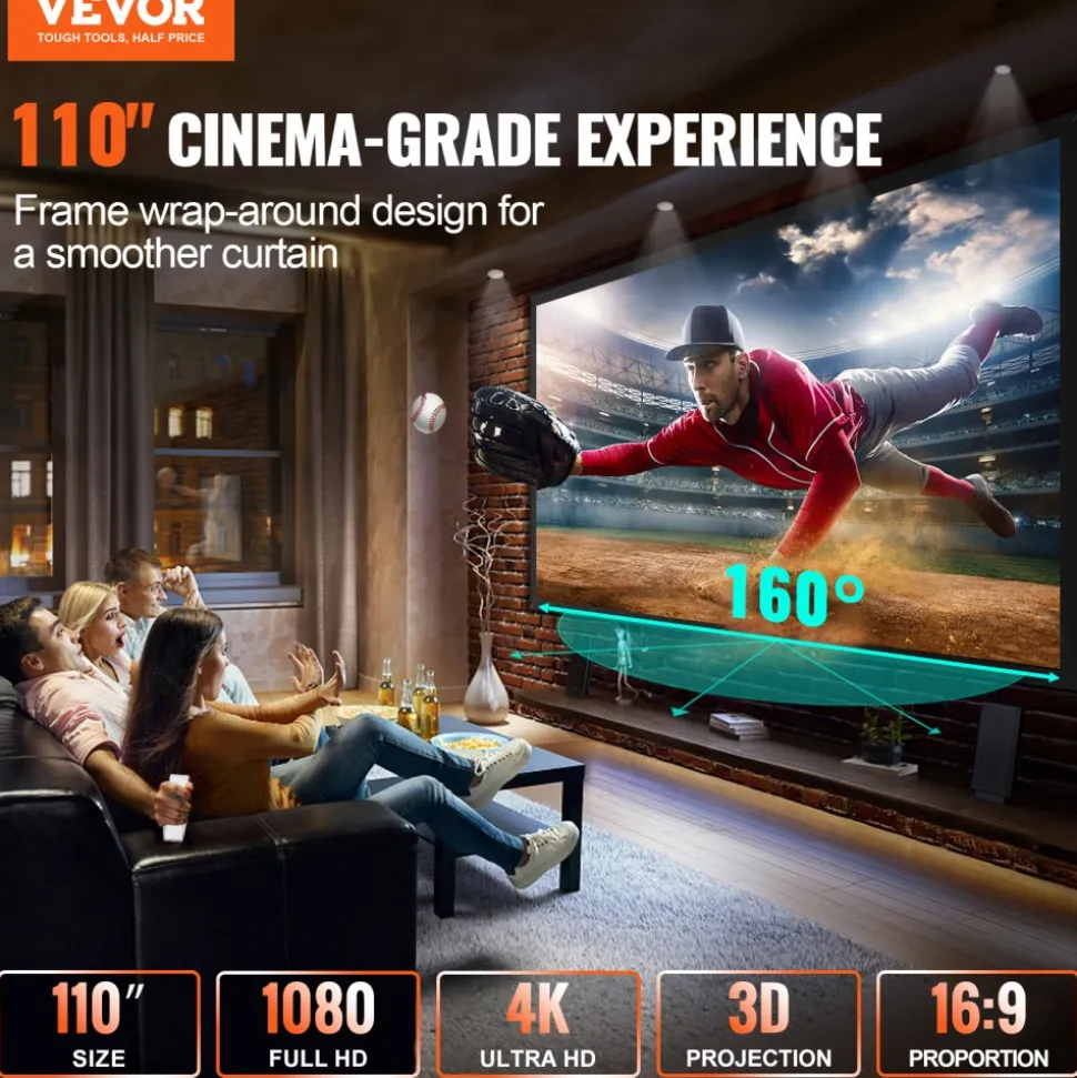 Big 110" Diagonal 16:9 HD Projector Screen Home Theater Outdoor Use