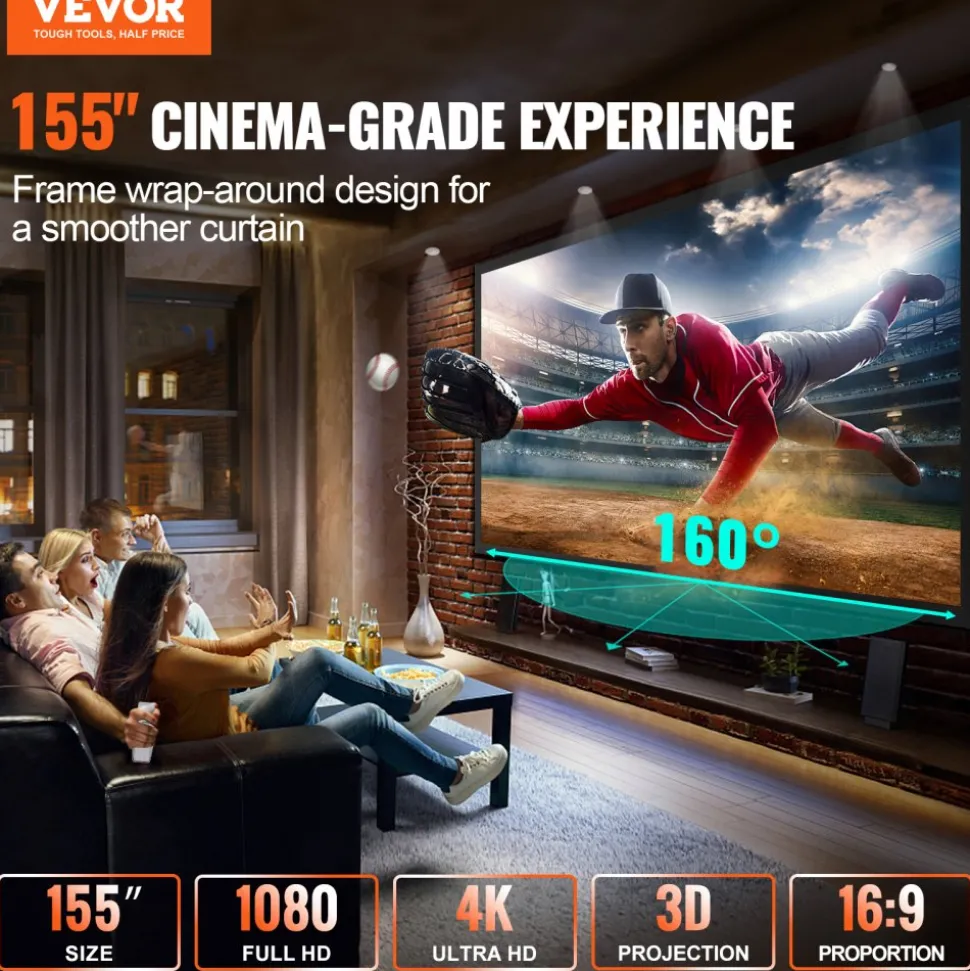 Big 155" Diagonal 16:9 HD Projector Screen Home Theater Outdoor Use