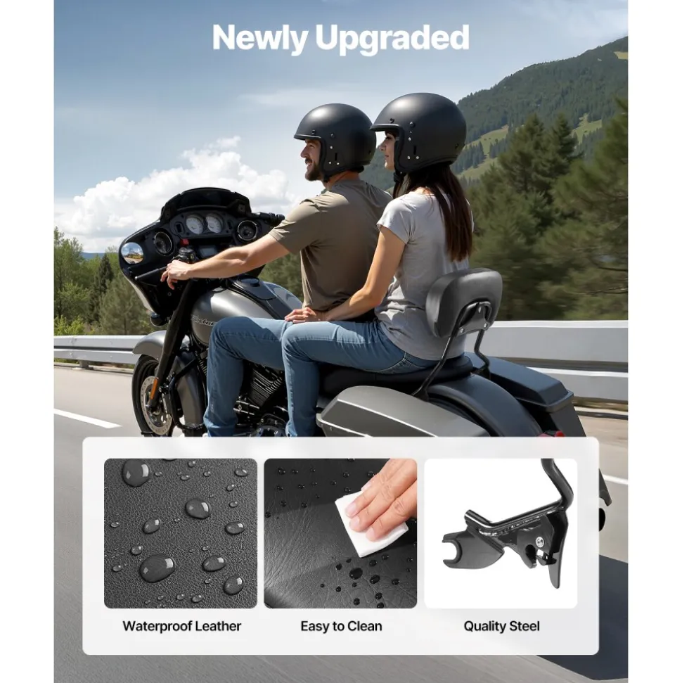 Detachable Motorcycle Passenger Backrest, Compatible with Harley-Davidson Touring, Street Glide, Road Glide, Road King, 16-Inch Height, Black