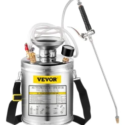 1 Gallon Stainless Steel Sprayer, 12" Wand & 3FT Reinforced Hose, Hand Pump Sprayer with Pressure Gauge, Safety Valve & Adjustable Nozzle, Garden Weed Sprayer for Lawn, Gardening, Sanitizing