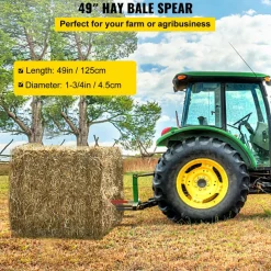 49" Hay Bale Spear 3000 lbs Capacity with Nut and Sleeve