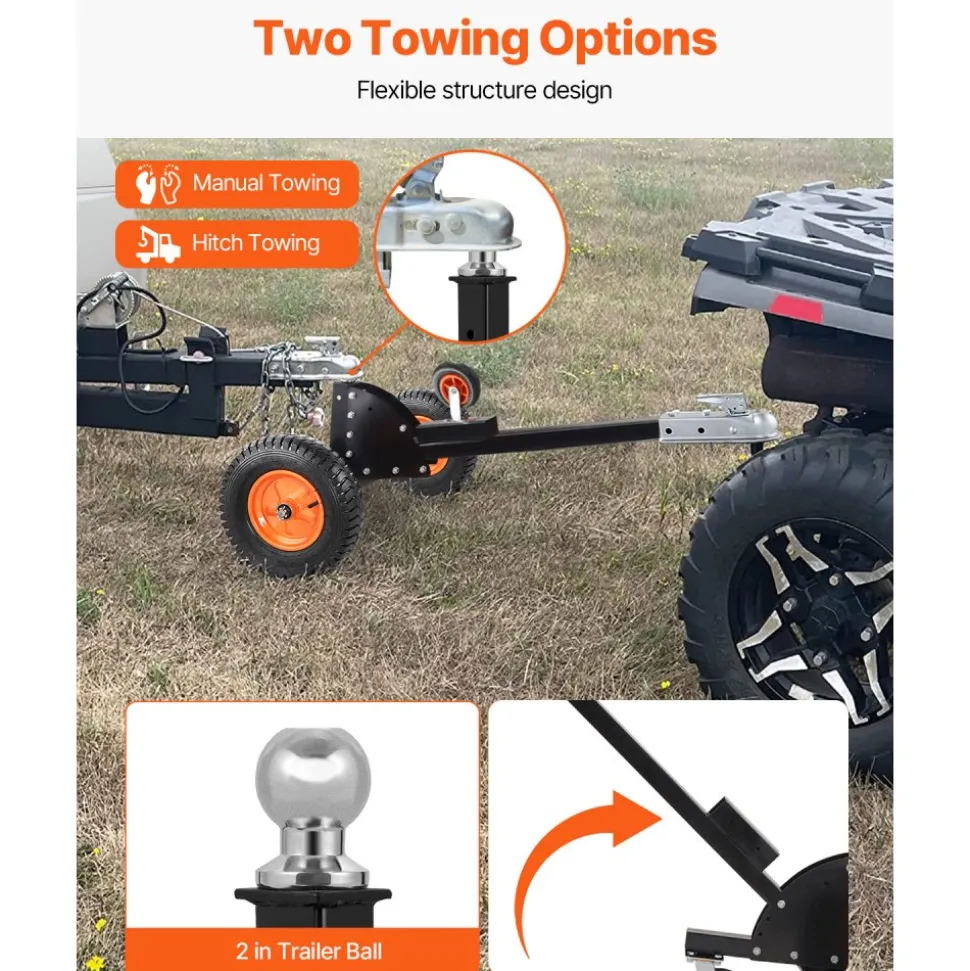 Heavy-Duty Trailer Dolly, 1500lbs Tongue Weight Capacity, 2 in 1 Trailer Mover with 2 in Ball, 16 in Pneumatic Tires and Universal Wheel, Portable Tow Dolly for Moving Car RV Trailer