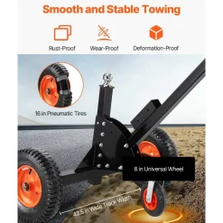 Heavy-Duty Trailer Dolly, 1500lbs Tongue Weight Capacity, 2 in 1 Trailer Mover with 2 in Ball, 16 in Pneumatic Tires and Universal Wheel, Portable Tow Dolly for Moving Car RV Trailer