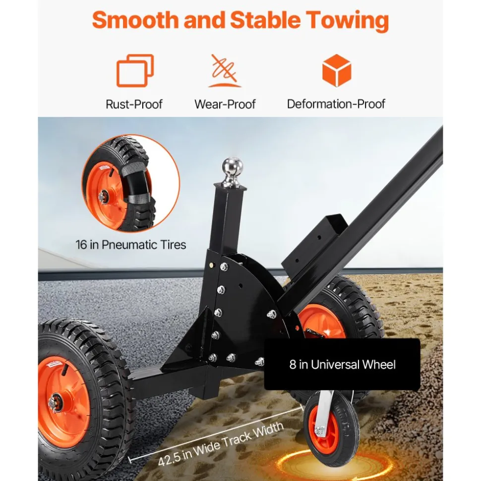 Heavy-Duty Trailer Dolly, 1500lbs Tongue Weight Capacity, 2 in 1 Trailer Mover with 2 in Ball, 16 in Pneumatic Tires and Universal Wheel, Portable Tow Dolly for Moving Car RV Trailer