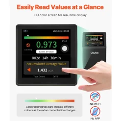 Home Radon Meter Detector 2Bq to 20kBq/m³ Rechargeable Color LCD Display