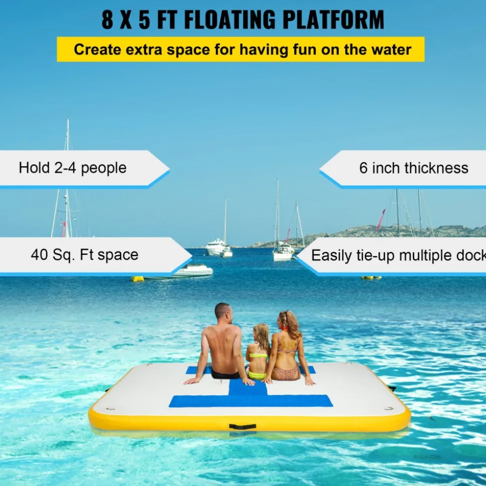 Inflatable Dock Platform, Inflatable Floating Dock 8x5 ft with Electric Air Pump