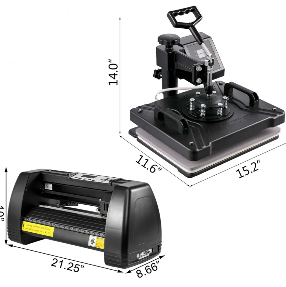 8 in 1 Heat Press 12"x15" Sublimation Machine +14" Vinyl Cutter Cutting Plotter
