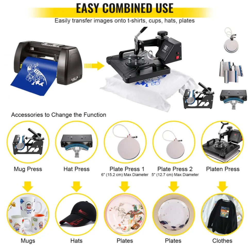 8 in 1 Heat Press 12"x15" Sublimation Machine +14" Vinyl Cutter Cutting Plotter