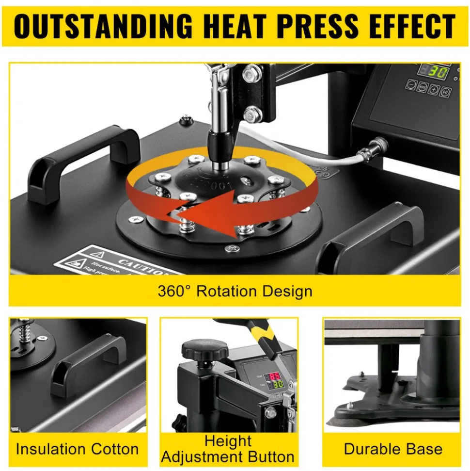 5 in1 Heat Press 15"x15" Vinyl Cutter Plotter 53" USB Port Sticker Print DIY