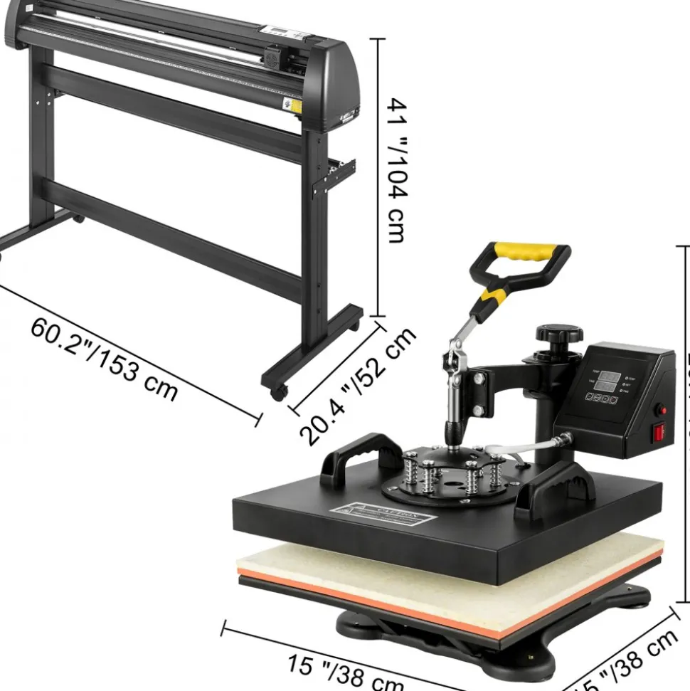 5 in1 Heat Press 15"x15" Vinyl Cutter Plotter 53" USB Port Sticker Print DIY