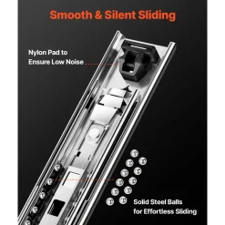 KFFKFF Set of 2 Drawer Rails, Full Extension, Available in Various Sizes from 16 to 60 inches, 250 lbs Weight Limit, Locking Mechanism, Ball Bearing Side Mount Drawer Slide Rail