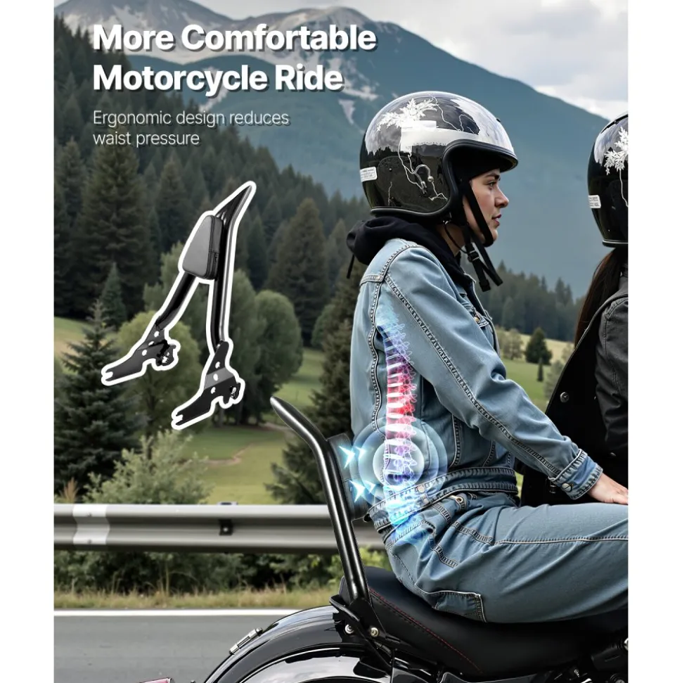 Motorcycle Backrest Sissy Bar, Compatible with Harley-Davidson Touring Models, 27-Inch Height Quick Release Detachable Passenger Backrest, Durable Metal Frame with Leather Rear Pad, Black