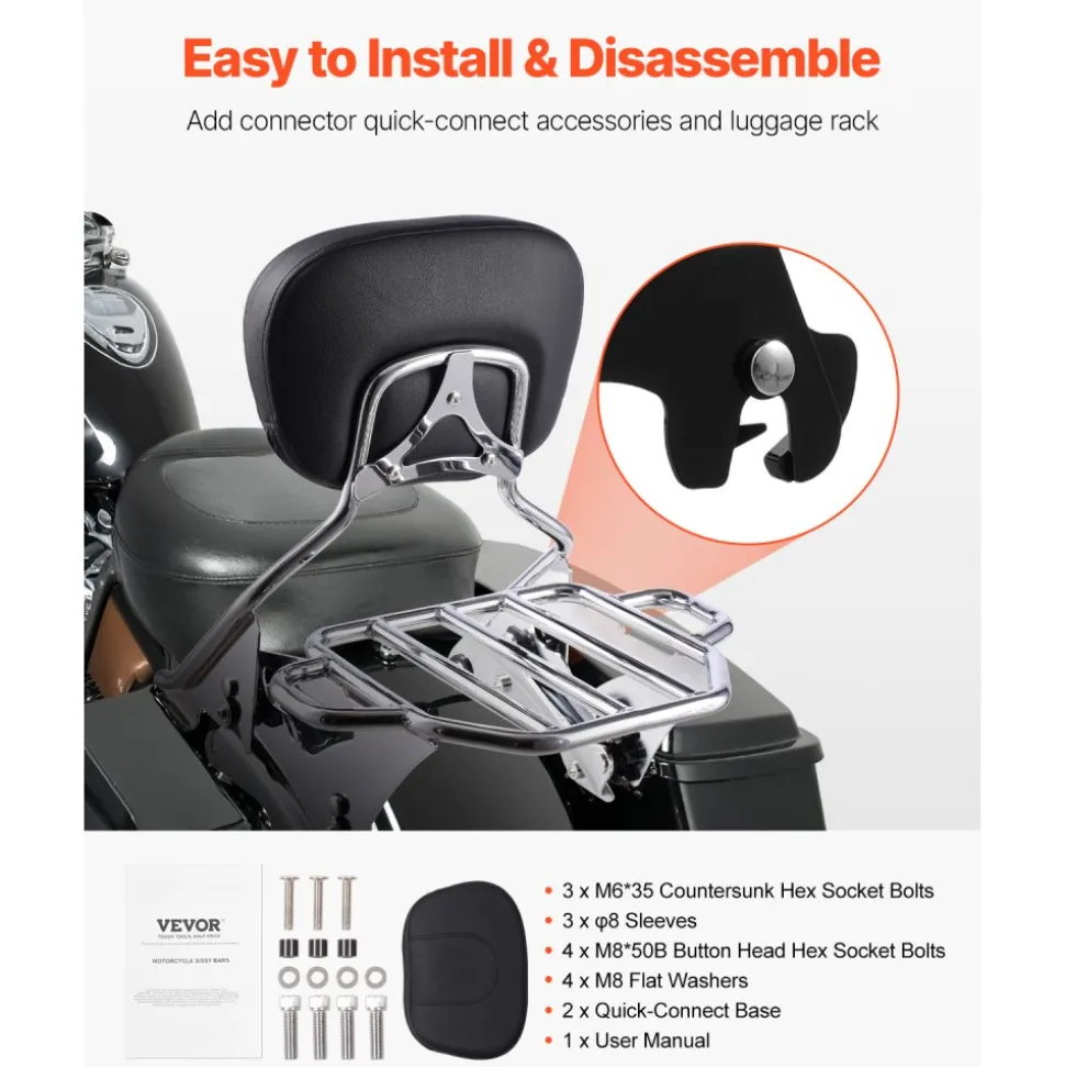 Motorcycle Backrest Sissy Bar with Luggage Rack, Compatible with Honda Rebel CMX 1100 2021-2022, 18-Inch Height, Removable Passenger Backrest, Durable Metal Frame with Leather Pad, Black