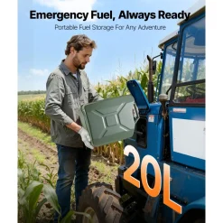 Newly Upgraded Oil-Tight!VEVOR Metal Fuel Container, 5.3 Gallon, Fuel Jerry Can with Spout and Comfort Handle, 6 L/min Max Flow Rate, Leakproof & Corrosion-resistant Metal Gas Tank Most Cars Motorcycle ATV UTV, Green, 2 Packs