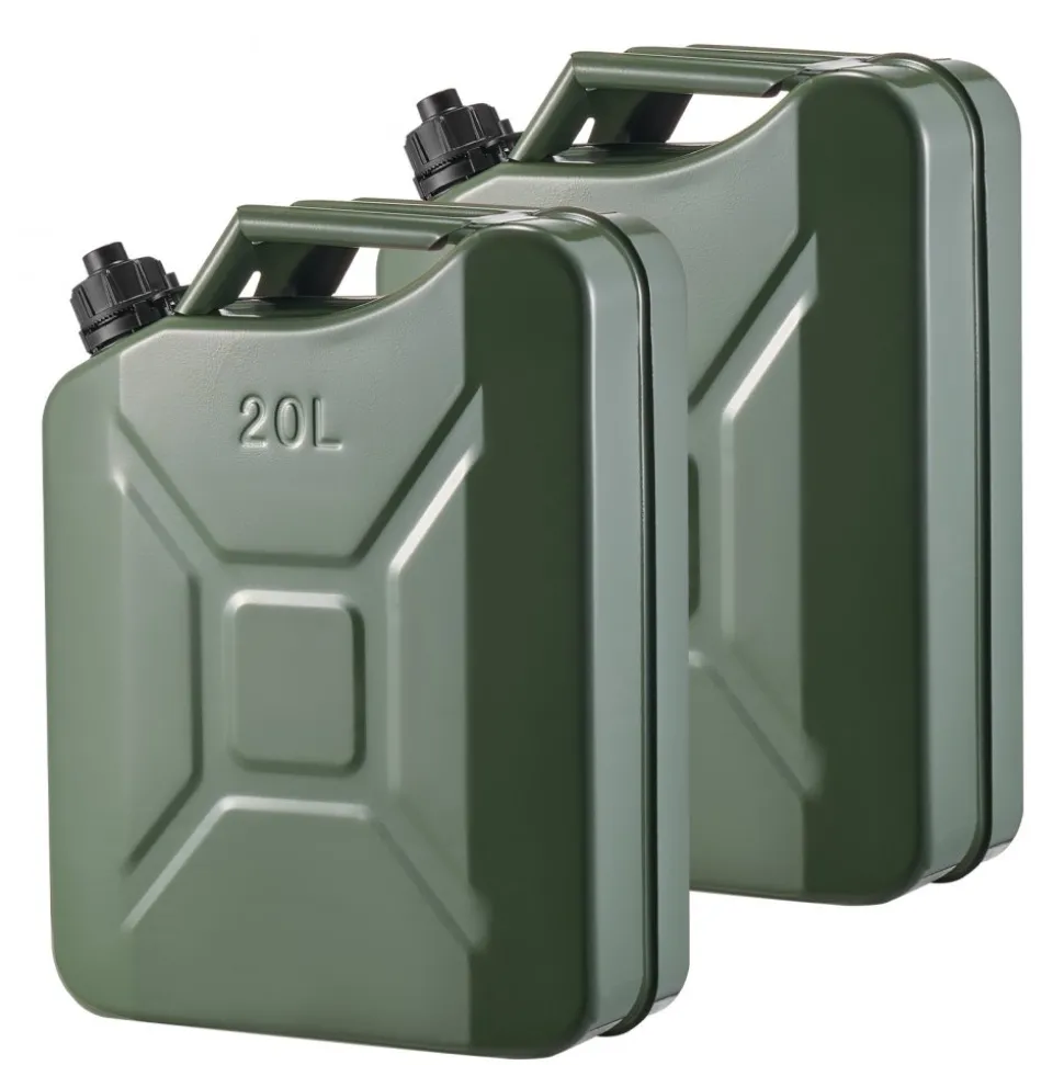 Newly Upgraded Oil-Tight!VEVOR Metal Fuel Container, 5.3 Gallon, Fuel Jerry Can with Spout and Comfort Handle, 6 L/min Max Flow Rate, Leakproof & Corrosion-resistant Metal Gas Tank Most Cars Motorcycle ATV UTV, Green, 2 Packs