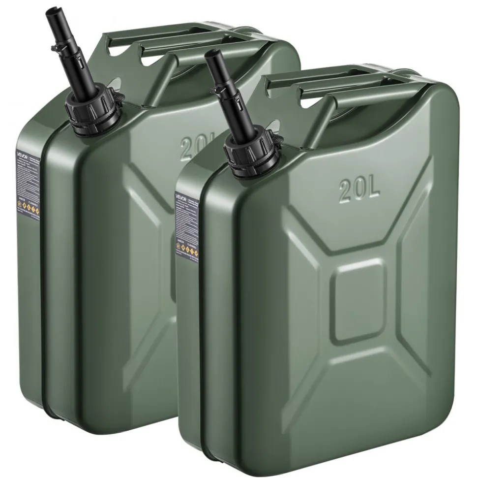 Newly Upgraded Oil-Tight!VEVOR Metal Fuel Container, 5.3 Gallon, Fuel Jerry Can with Spout and Comfort Handle, 6 L/min Max Flow Rate, Leakproof & Corrosion-resistant Metal Gas Tank Most Cars Motorcycle ATV UTV, Green, 2 Packs