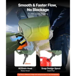 Newly Upgraded Oil-Tight!VEVOR Metal Fuel Container, 5.3 Gallon, Fuel Jerry Can with Spout and Comfort Handle, 6 L/min Max Flow Rate, Leakproof & Corrosion-resistant Metal Gas Tank Most Cars Motorcycle ATV UTV, Green, 2 Packs