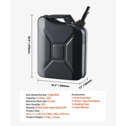 Newly Upgraded Oil-Tight!VEVOR Metal Fuel Container, 5.3 Gallon, Fuel Jerry Can with Spout and Comfort Handle, 6 L/min Max Flow Rate, Leakproof & Corrosion-resistant Metal Gas Tank Most Cars Motorcycle ATV UTV, Black