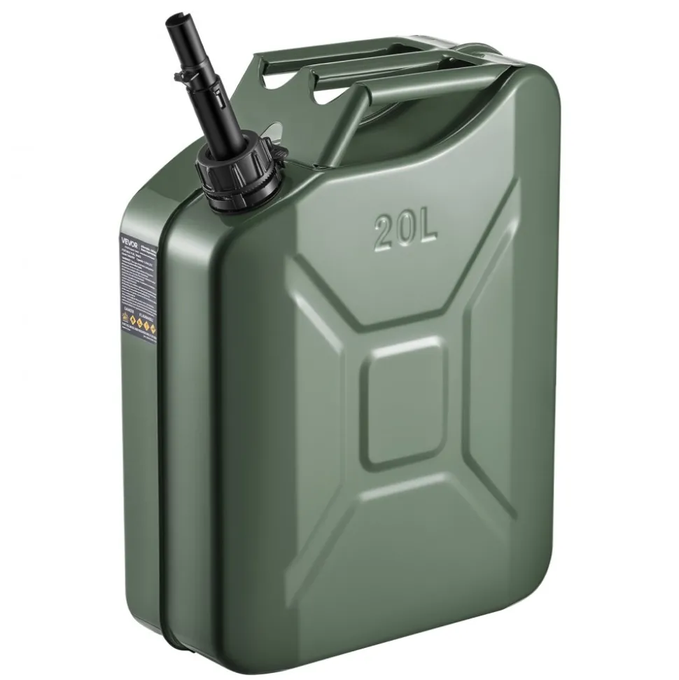 Newly Upgraded Oil-Tight!VEVOR Metal Fuel Container, 5.3 Gallon, Fuel Jerry Can with Spout and Comfort Handle, 6 L/min Max Flow Rate, Leakproof & Corrosion-resistant Metal Gas Tank Most Cars Motorcycle ATV UTV, Green