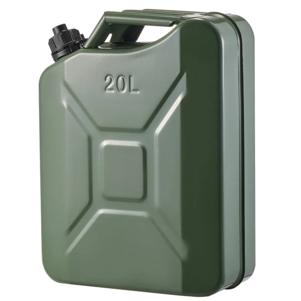 Newly Upgraded Oil-Tight!VEVOR Metal Fuel Container, 5.3 Gallon, Fuel Jerry Can with Spout and Comfort Handle, 6 L/min Max Flow Rate, Leakproof & Corrosion-resistant Metal Gas Tank Most Cars Motorcycle ATV UTV, Green