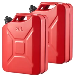 Newly Upgraded Oil-Tight!VEVOR Metal Fuel Container, 5.3 Gallon, Fuel Jerry Can with Spout and Comfort Handle, 6 L/min Max Flow Rate, Leakproof & Corrosion-resistant Metal Gas Tank Most Cars Motorcycle ATV UTV, Red, 2 Packs