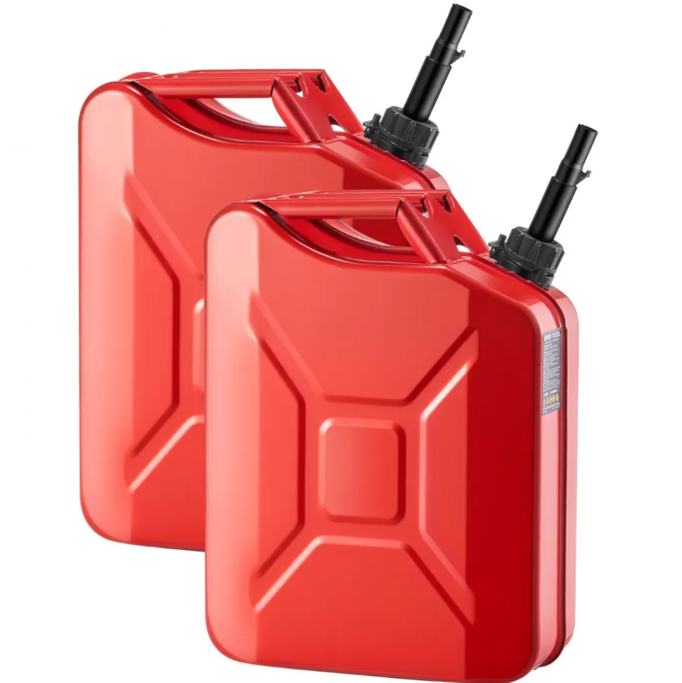 Newly Upgraded Oil-Tight!VEVOR Metal Fuel Container, 5.3 Gallon, Fuel Jerry Can with Spout and Comfort Handle, 6 L/min Max Flow Rate, Leakproof & Corrosion-resistant Metal Gas Tank Most Cars Motorcycle ATV UTV, Red, 2 Packs