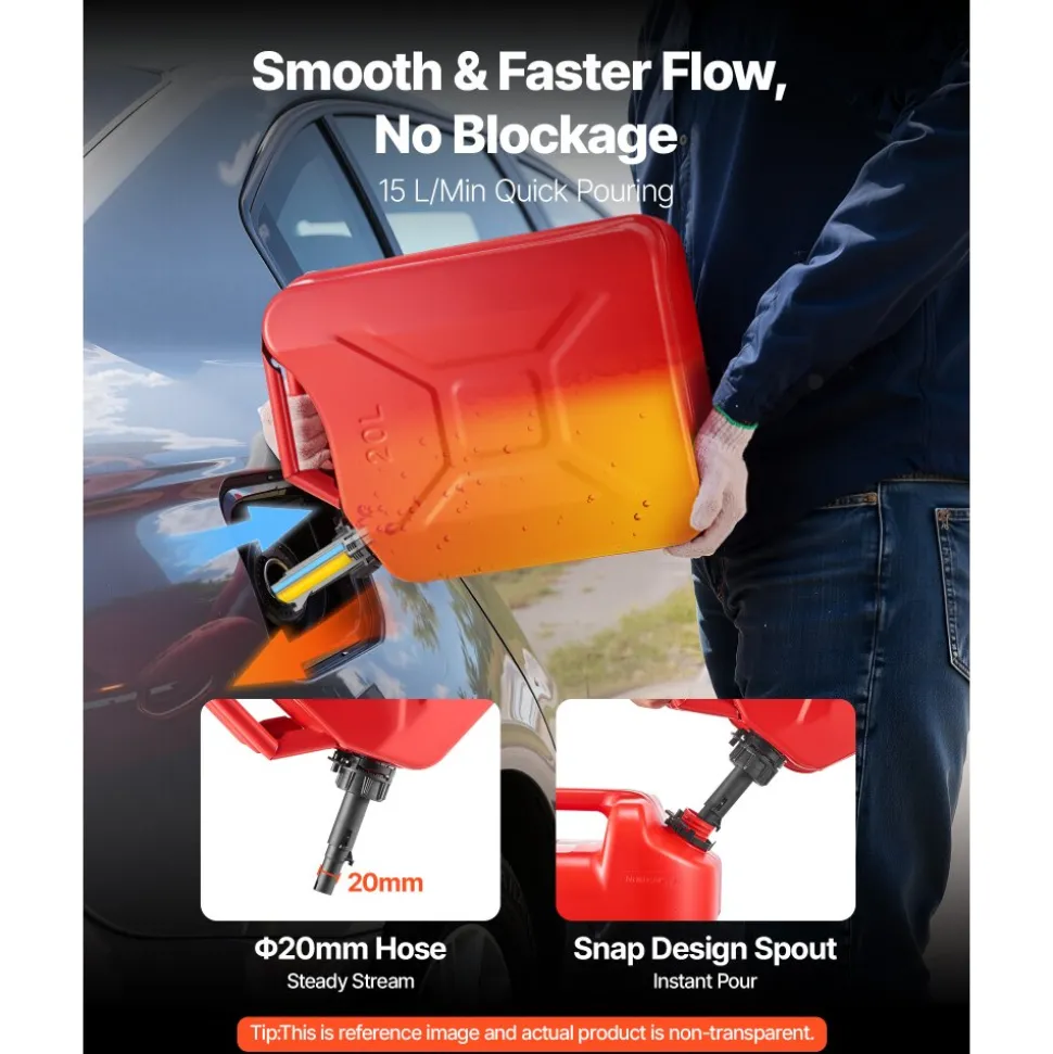 Newly Upgraded Oil-Tight!VEVOR Metal Fuel Container, 5.3 Gallon, Fuel Jerry Can with Spout and Comfort Handle, 6 L/min Max Flow Rate, Leakproof & Corrosion-resistant Metal Gas Tank Most Cars Motorcycle ATV UTV, Red, 2 Packs