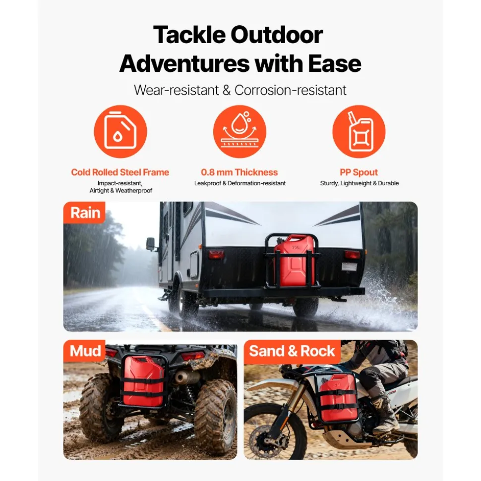 Newly Upgraded Oil-Tight!VEVOR Metal Fuel Container, 5.3 Gallon, Fuel Jerry Can with Spout and Comfort Handle, 6 L/min Max Flow Rate, Leakproof & Corrosion-resistant Metal Gas Tank Most Cars Motorcycle ATV UTV, Red, 2 Packs