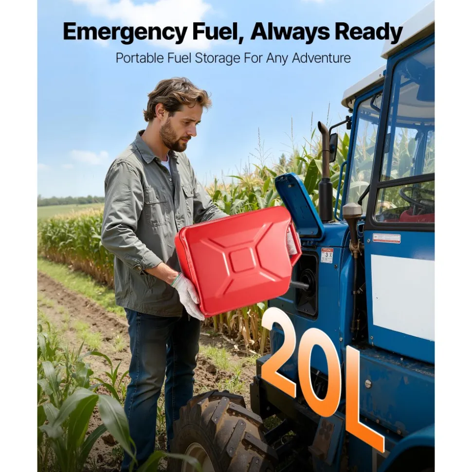 Newly Upgraded Oil-Tight!VEVOR Metal Fuel Container, 5.3 Gallon, Fuel Jerry Can with Spout and Comfort Handle, 6 L/min Max Flow Rate, Leakproof & Corrosion-resistant Metal Gas Tank Most Cars Motorcycle ATV UTV, Red, 2 Packs