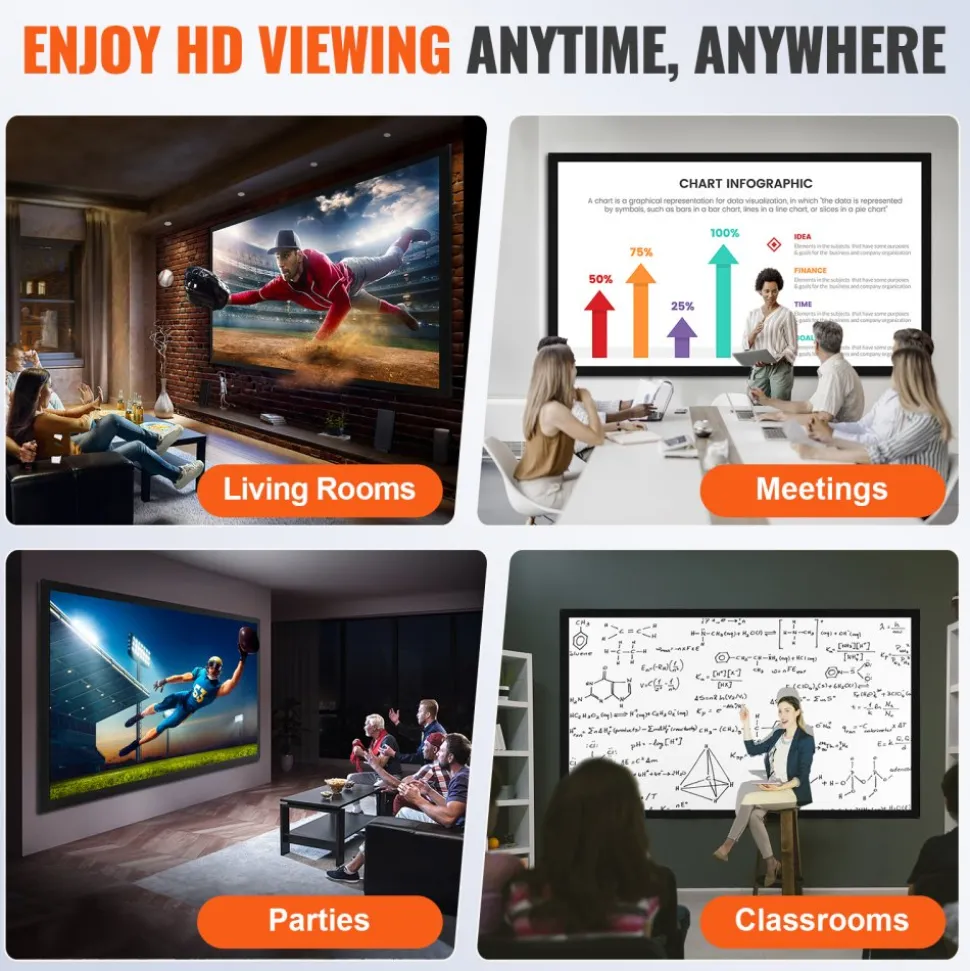 120" 16:9 Projector Screen Fixed Frame 4K HDTV Movie Theater 3D