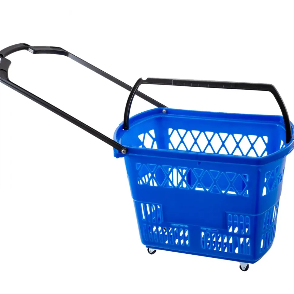 Shopping Basket with Handle on Castors- Blue Pack of 6