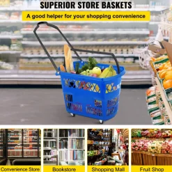Shopping Basket with Handle on Castors- Blue Pack of 6