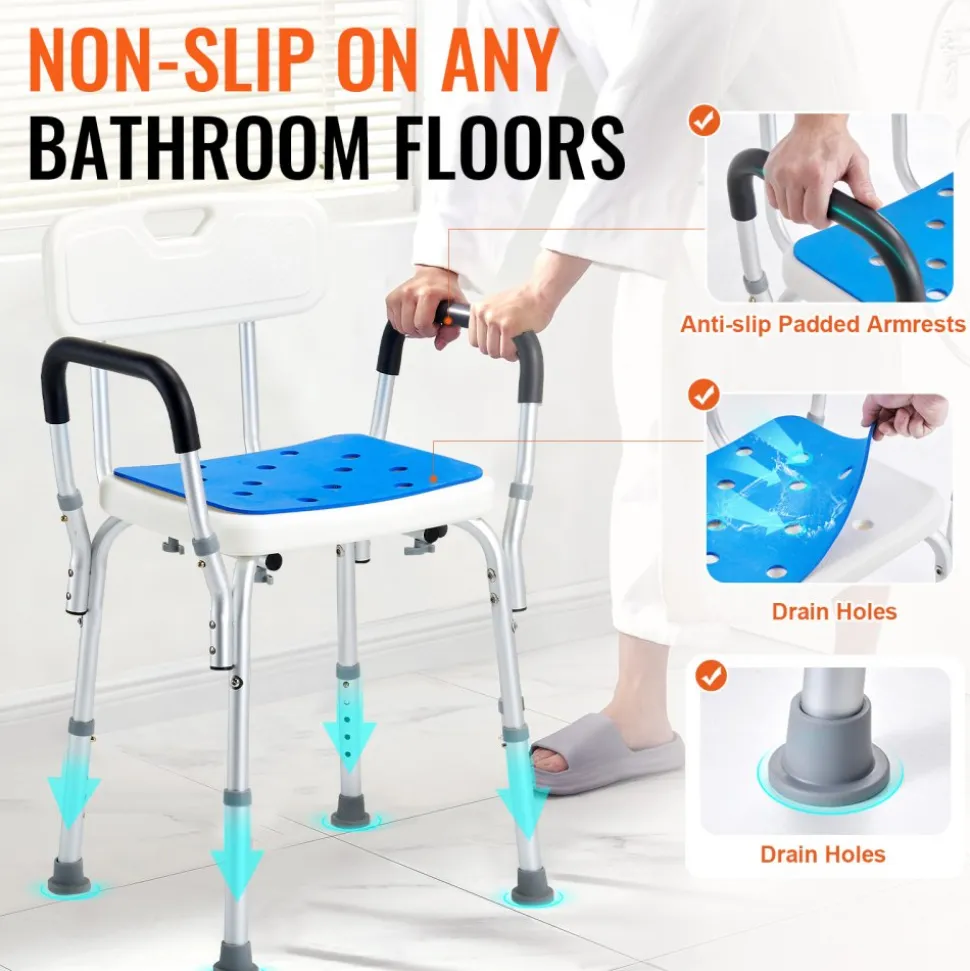 Shower Chair, 400 lbs Capacity, Shower Seat with Back, Adjustable Height Shower Stool, Shower Chair for Inside Shower Bathtub, Non-slip Bathroom Bench Bath Chair for Elderly Disabled Handicap