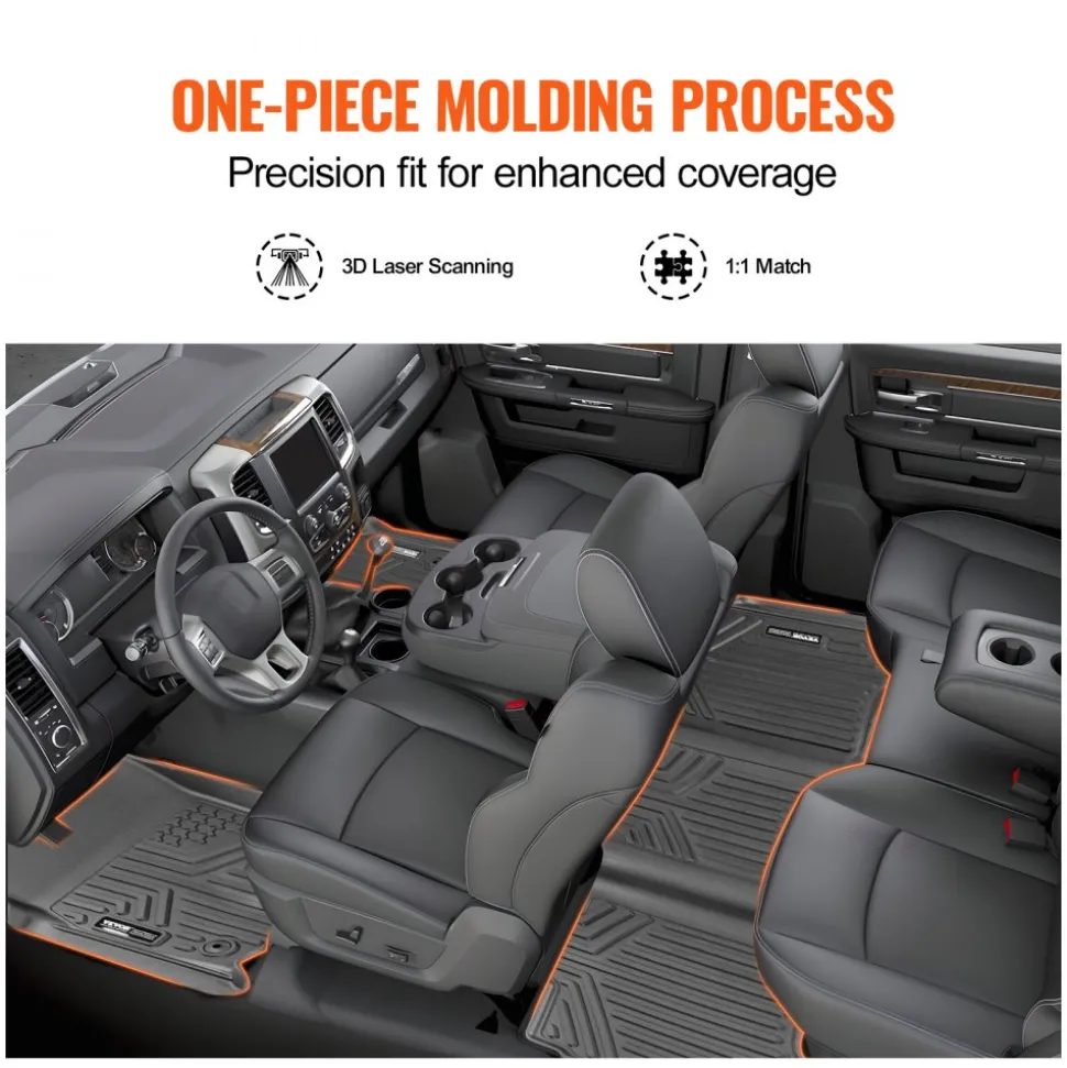 SKYSHALO Truck Floor Liners, Fits Dodge Ram 1500/2500/3500 & 1500 Classic 2013-2018/2019-2022(Crew Cab Only), Include 3 Front & Second Row Mats, Weather-Resistant TPE Custom Fit Mats for Pickup, Black