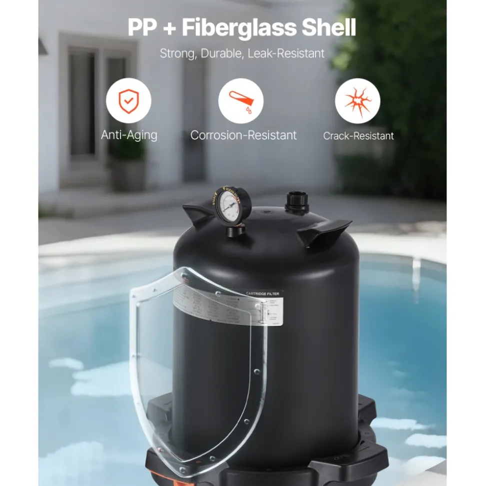 200 sq.ft² Cartridge Pool Filter Valve 9000 GPH Swimming Pool Filtration System