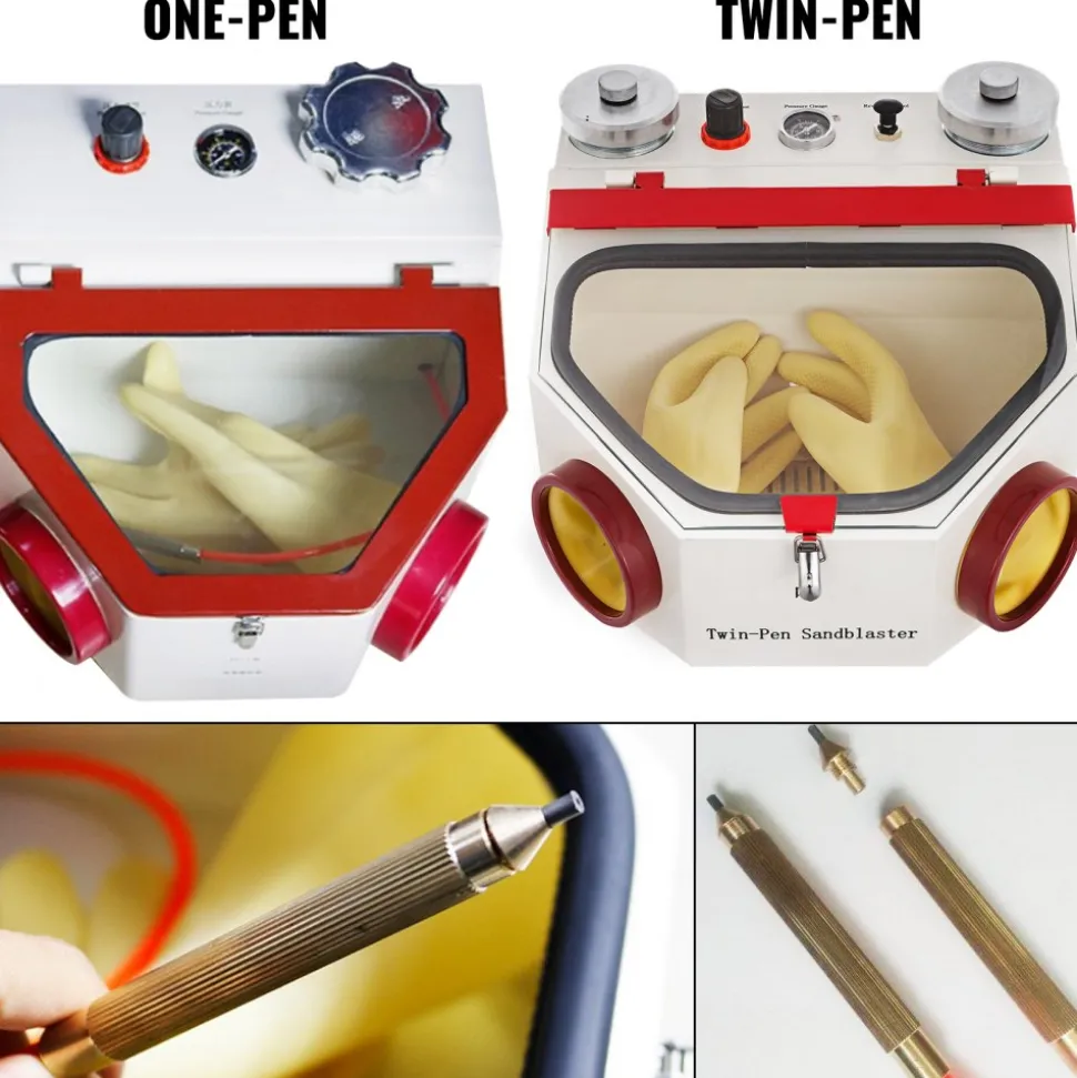 Twin Pen Sandblaster Double Pen Sand Blaster Machine for Dental Lab 2 Tanks Lamp
