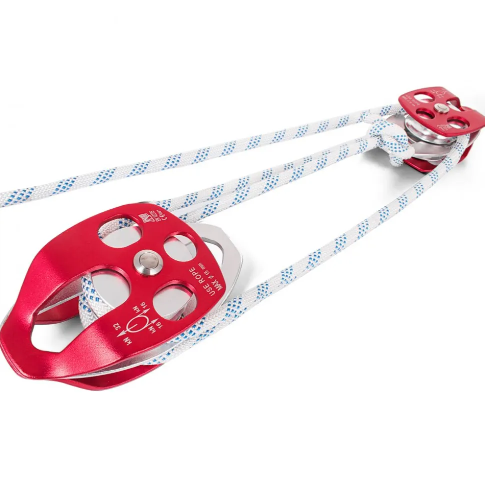 Twin Sheave Block and Tackle 0.43-0.5Inch 100-200Ft Twin Sheave Block with Braid Rope 30-35KN 6600-7705LBS Double Pulley Rigging (1/2" x 200')