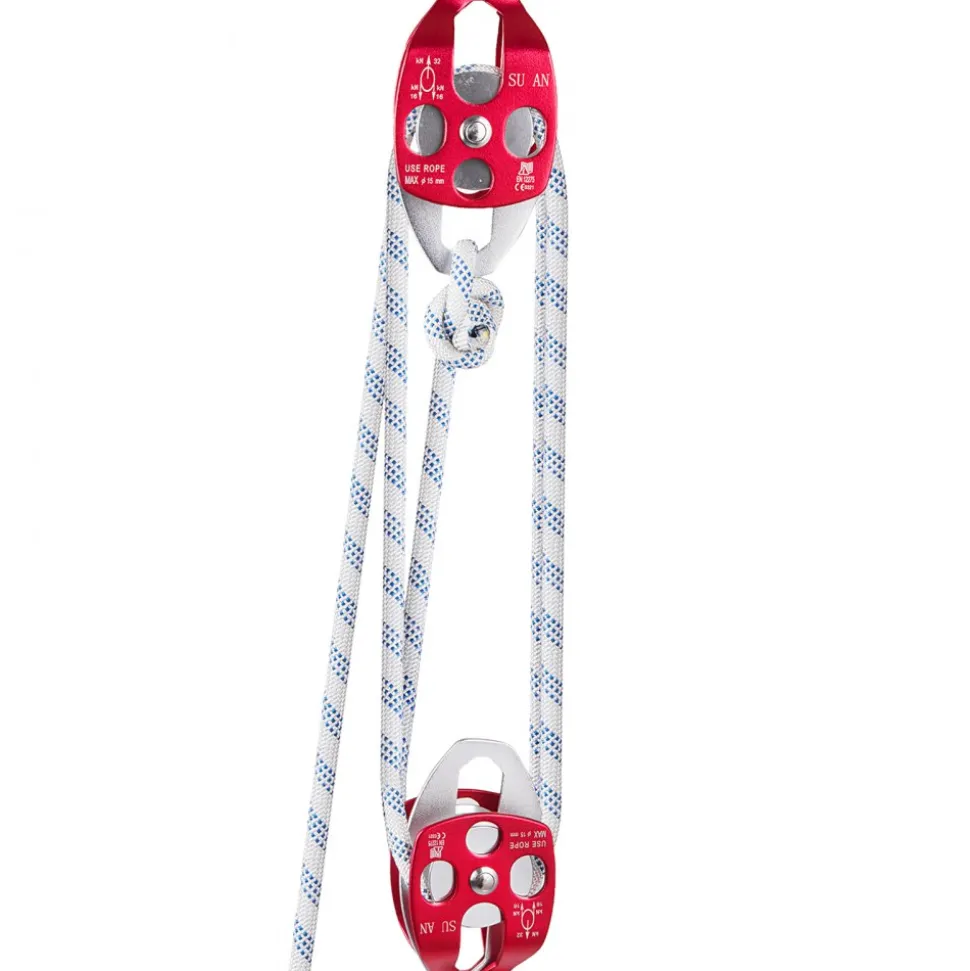 Twin Sheave Block and Tackle 0.43-0.5Inch 100-200Ft Twin Sheave Block with Braid Rope 30-35KN 6600-7705LBS Double Pulley Rigging (1/2" x 200')