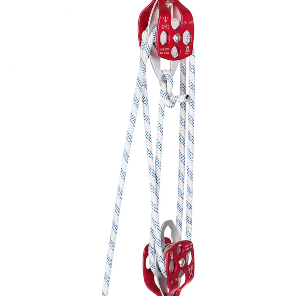 Twin Sheave Block and Tackle 0.43-0.5Inch 100-200Ft Twin Sheave Block with Braid Rope 30-35KN 6600-7705LBS Double Pulley Rigging (1/2" x 200')