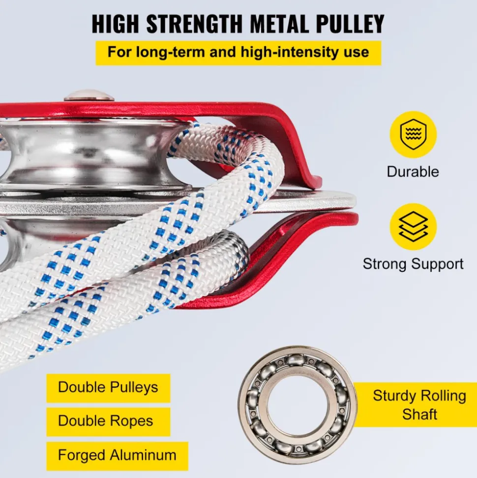 Twin Sheave Block and Tackle 7700LBS Pulley 150Ft, 1/2Inch Double Braid Rope