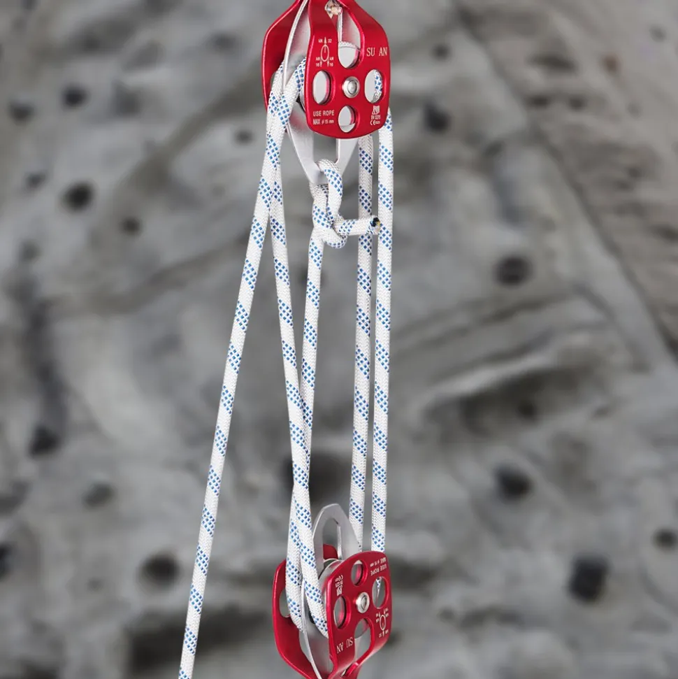 Twin Sheave Block and Tackle 7700LBS Pulley 150Ft, 1/2Inch Double Braid Rope
