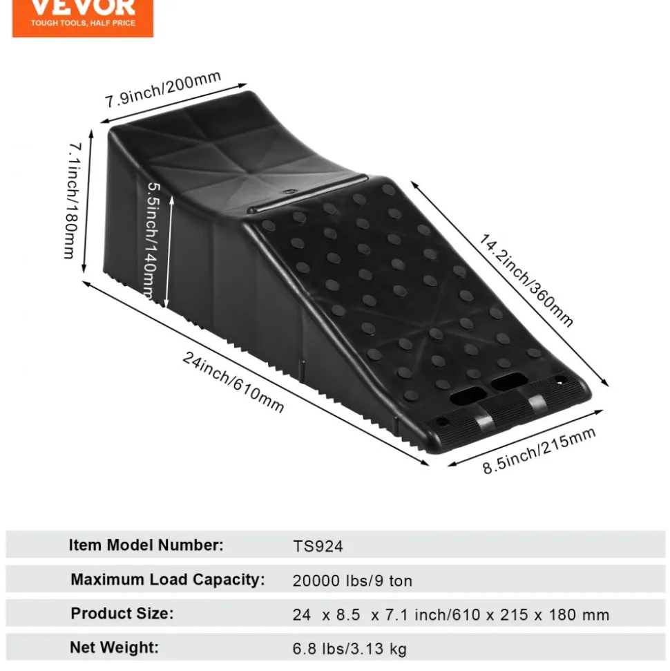 Vehicle Ramp, Single Unit Auto Service Ramp, 20000 lbs/9 ton Load Limit, 5.5" Elevation Auto Ramp, Robust Tire Ramp for Routine Car Care and Vehicle Upkeep