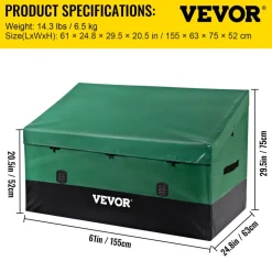 VEOVR Outdoor Storage Box, 150 Gallon Waterproof PE Tarpaulin Deck Box with Galvanized Frame, All-Weather Protection & Portable, for Camping, Garden, Poolside, and Yard, Brown & Blue