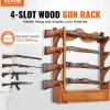 VEVOE Gun Rack, Wood Gun Rack Wall Mount, Gun Display Rack holds 4 Rifles, Shotguns, 132 lb Heavy Duty Wall Storage Display Rifle Rack with Soft Padding