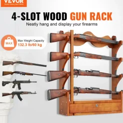 VEVOE Gun Rack, Wood Gun Rack Wall Mount, Gun Display Rack holds 4 Rifles, Shotguns, 132 lb Heavy Duty Wall Storage Display Rifle Rack with Soft Padding