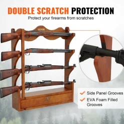VEVOE Gun Rack, Wood Gun Rack Wall Mount, Gun Display Rack holds 4 Rifles, Shotguns, 132 lb Heavy Duty Wall Storage Display Rifle Rack with Soft Padding