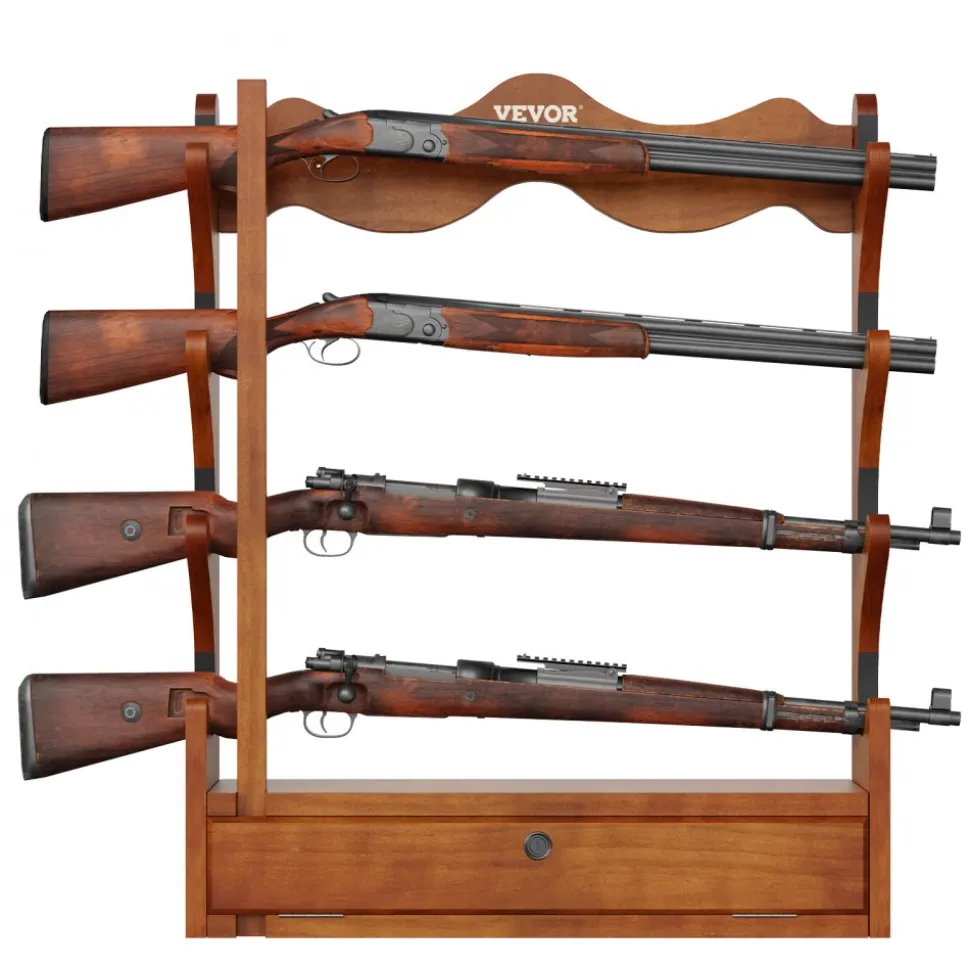 VEVOE Gun Rack, Wood Gun Rack Wall Mount, Gun Display Rack holds 4 Rifles, Shotguns, 132 lb Heavy Duty Wall Storage Display Rifle Rack with Soft Padding