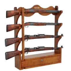 VEVOE Gun Rack, Wood Gun Rack Wall Mount, Gun Display Rack holds 4 Rifles, Shotguns, 132 lb Heavy Duty Wall Storage Display Rifle Rack with Soft Padding